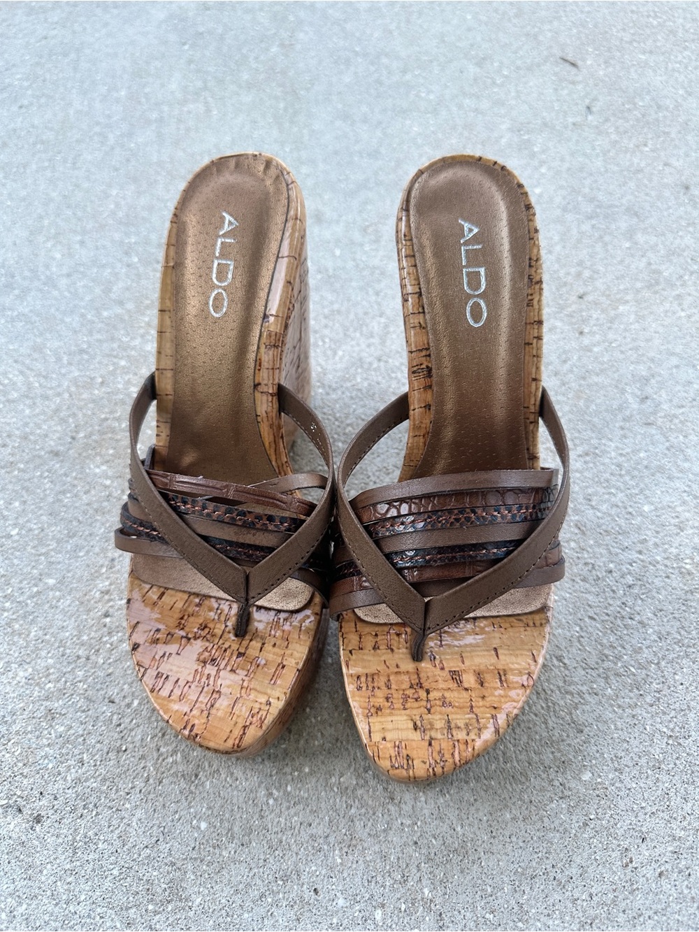 Aldo Brown Multi-Texture Cork Wedge Sandals
